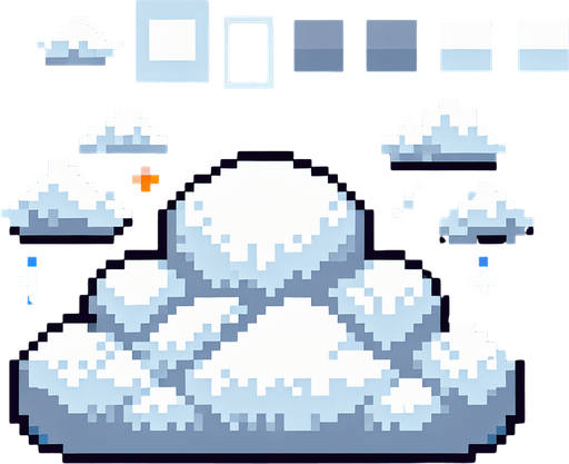 Bulut piksel sanatı.
Single Game Texture.  In-Game asset.  2d.  Blank background.  High contrast.  No shadows