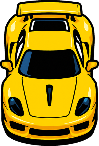 Yellow sports car arcade top view.
In-Game asset.  2d.  High contrast.  No shadows