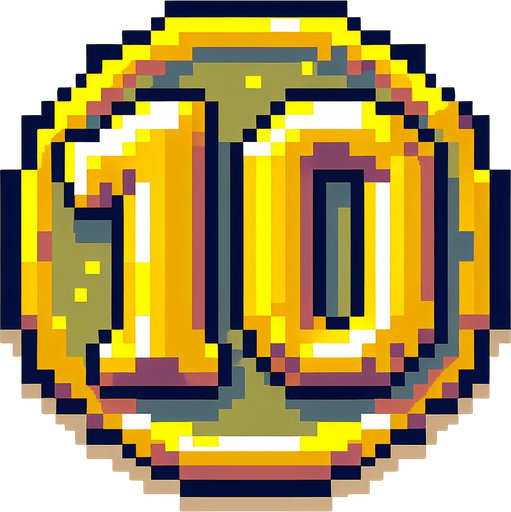 number 10, golden color, pixelart
Single Game Texture. In-Game asset. 2d. Blank background. High contrast. No shadows.