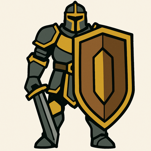 giant solider with shield from front.
In-Game asset.  2d.  High contrast.  No shadows