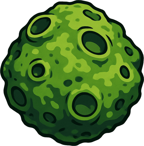bio green  living asteroid.
Single Game Texture.  In-Game asset.  2d.  Blank background.  High contrast.  No shadows