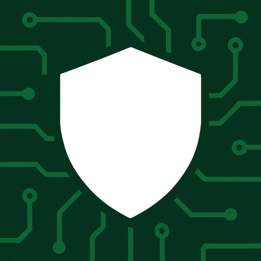 Green, simple shield icon, clean minimal futuristic design, top-down view, 76x76 pixels, matches sci-fi circuit board theme, no text, no glow, no effects, just flat shape.
In-Game asset.  2d.  High contrast.  No shadows