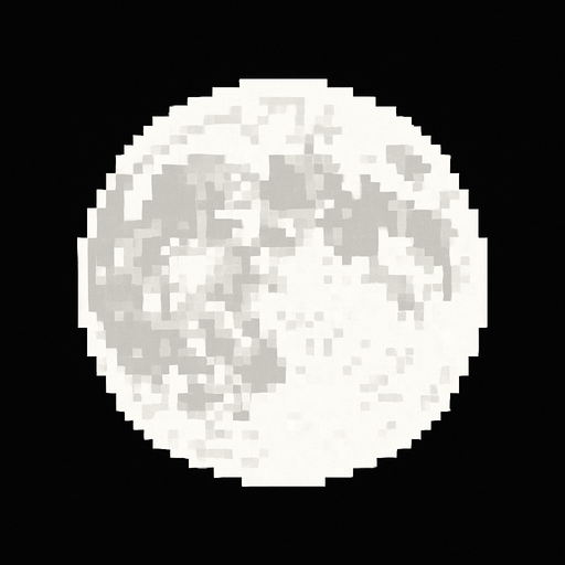 Luna llena blanca, pixelar.
In-Game asset.  2d.  High contrast.  No shadows