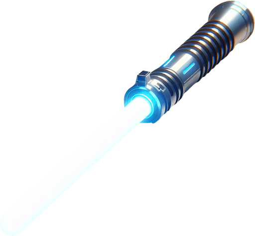 Blue lightsbaer in standing view.