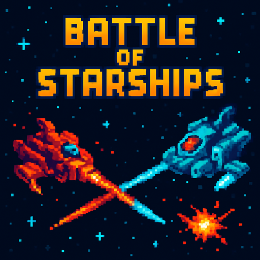 pixel inscription battle of starships in the style of space pixel art.
In-Game asset.  2d.  High contrast.  No shadows