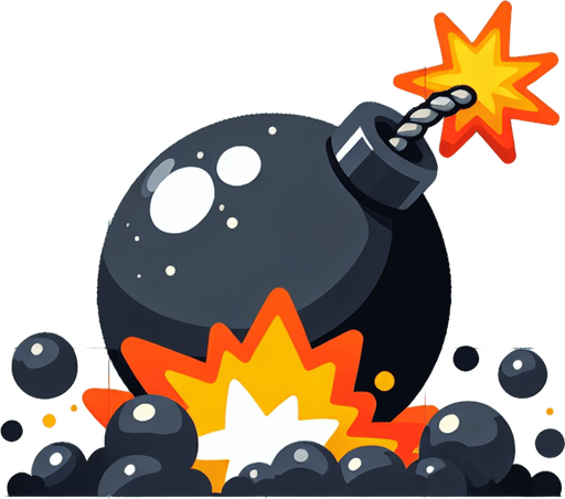 Explosion bomb.
Single Game Texture.  In-Game asset.  2d.  Blank background.  High contrast.  No shadows