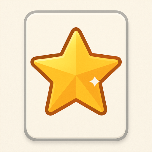 Lucky star in a white paper-card with rounded corners, front view..
In-Game asset.  2d.  No shadows