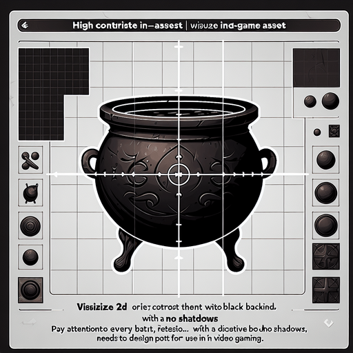 witch's cauldron.
Single Game Texture. In-Game asset. 2d. Blank background. High contrast. No shadows.