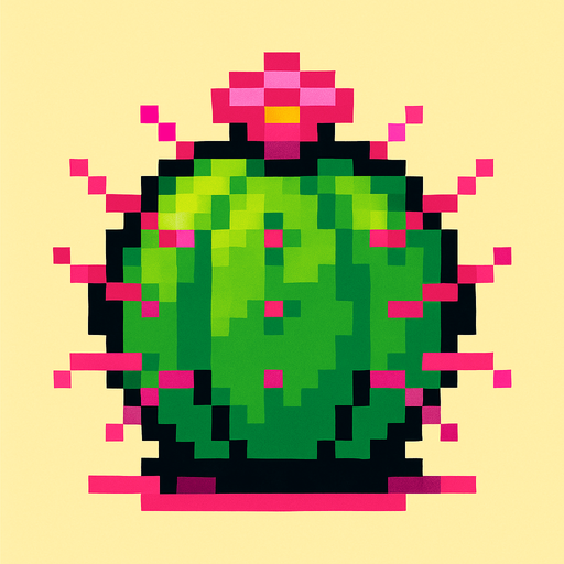 cactus with pink spines and a small pink flower on top 
8bit.
In-Game asset.  2d.  High contrast.  No shadows