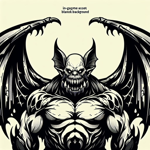 Create a monster that is half bat half ogre.
Single Game Texture. In-Game asset. 2d. Blank background. High contrast. No shadows.