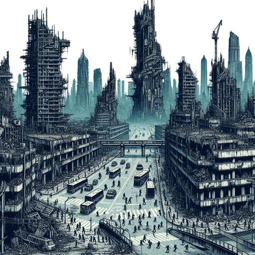 Город зомби апокалипсиса.
Single Game Texture. In-Game asset. 2d. Blank background. High contrast. No shadows.