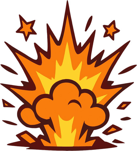 explosion but not realistic.
In-Game asset.  2d.  High contrast.  No shadows