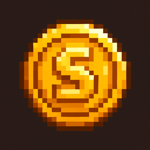 a pixel art coin.
In-Game asset.  2d.  High contrast. pixel