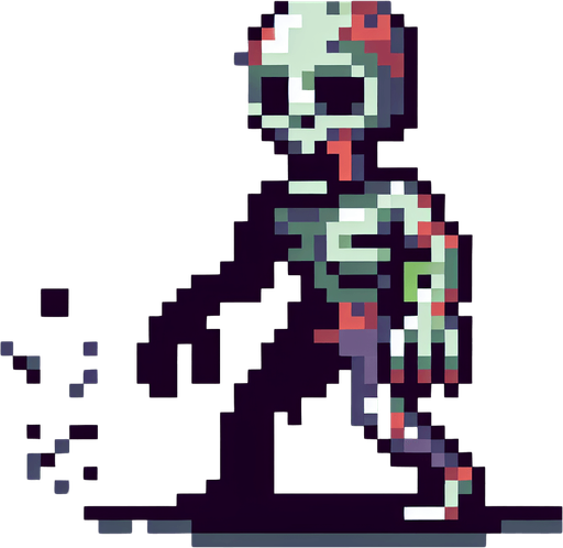 Zombie pixer.
Single Game Texture.  In-Game asset.  2d.  Blank background.  High contrast.  No shadows