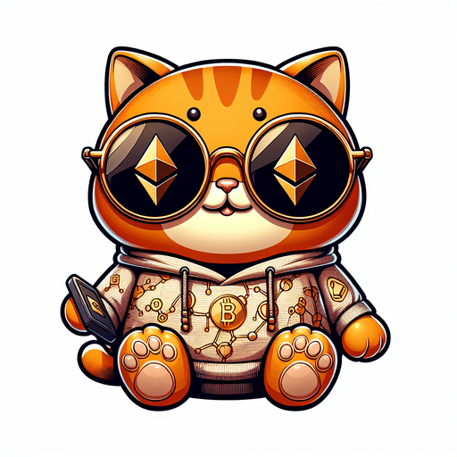 The character in the image evolves into an Ethereum blockchain developer, while maintaining its cartoon-style charm as an orange tabby cat with vivid stripes. Its round face, framed by a pair of oversized, round, dark opaque sunglasses, suggests a keen focus on the digital world. The cat's compact, chubby form, accentuated by its small body relative to its head, now symbolizes a blend of cuteness and intellectual curiosity. Clad in a simple, light-colored hoodie with a drawstring, the attire is subtly updated with Ethereum logos and blockchain-related motifs, hinting at its specialized coding expertise. In one paw, it might hold a miniature smart contract or a digital token, representing its involvement in Ethereum development. Positioned comfortably with its paws in front, the cat sits in a posture that combines relaxation with readiness, embodying the spirit of a developer poised to innovate within the Ethereum ecosystem. This adaptation retains the playful and whimsical essence of the original character, making it an ideal figure for stories or platforms that aim to introduce children to the complexities of blockchain technology in an accessible and engaging manner..
Single Game Texture. In-Game asset. 2d. Blank background. High contrast. No shadows.