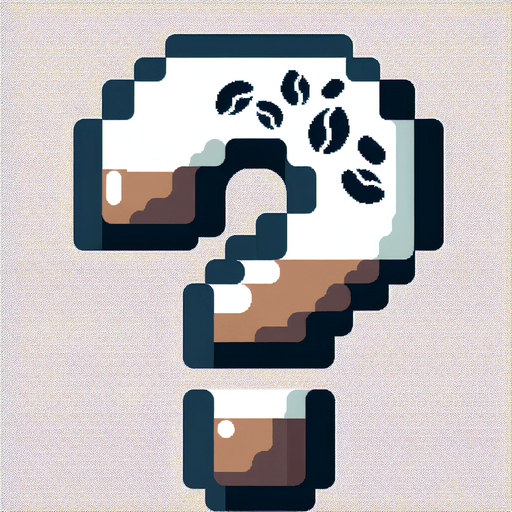 Coffee themed question mark.
Single Game Texture. In-Game asset. 2d. Blank background. High contrast. No shadows.