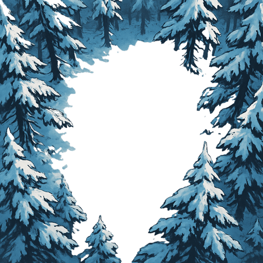 winter forest top view, trees on the edges empty in the middle.
In-Game asset.  High contrast
