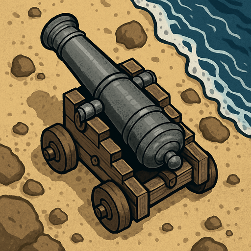17. century grey cannon for seaside only naked shooting cannon topdownlook medieval-semirealistic,.
In-Game asset.  2d.  High contrast.  No shadows