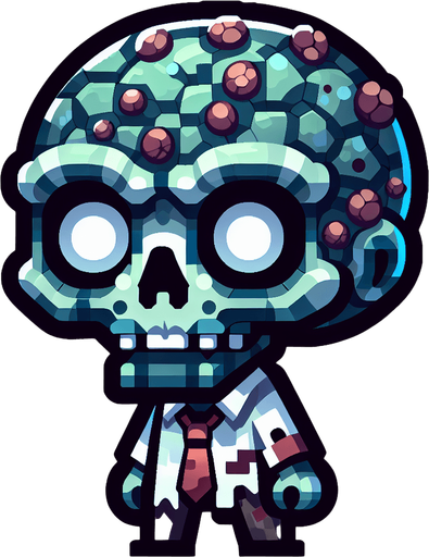 Zombie.
Single Game Texture.  In-Game asset.  2d.  Blank background.  High contrast.  No shadows