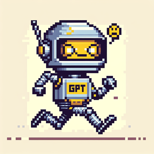 pixel art of a chat gpt robot running with gpt engraved on his chest and a smiley face on his robot visor.
Single Game Texture. In-Game asset. 2d. Blank background. High contrast. No shadows.