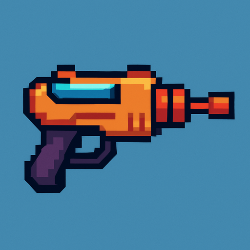 Lasergun pixel.
In-Game asset.  2d.  High contrast.  No shadows