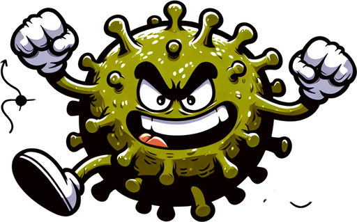 make a cartoony enemy germs..
Single Game Texture.  In-Game asset.  2d.  Blank background.  High contrast.  No shadows