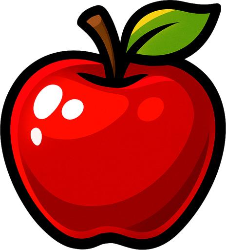 Shiny apple.
In-Game asset.  2d.  High contrast.  No shadows