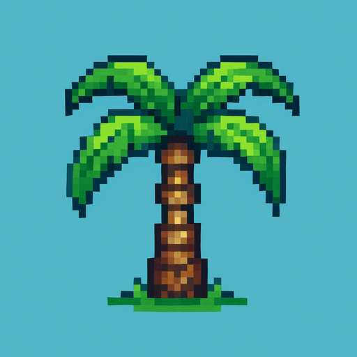 palm tree, pixelart.
In-Game asset.  2d.  High contrast.  No shadows