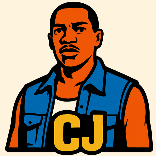 CJ.
In-Game asset.  2d.  High contrast.  No shadows
