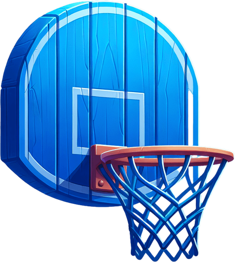 Blue Basketball Hoop.
Single Game Texture. In-Game asset. 2d. Blank background. High contrast. No shadows.