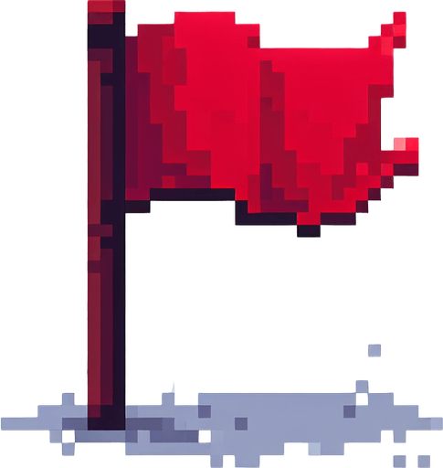 Piksel sanatı kırmızı bayrak.
Single Game Texture.  In-Game asset.  2d.  Blank background.  High contrast.  No shadows