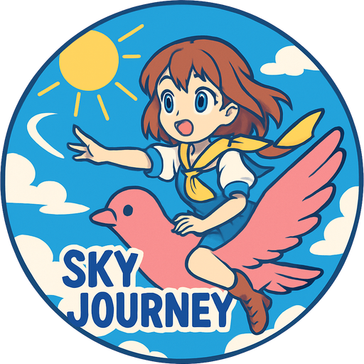 Round shape of song cover of anime style with Sky Journey theme.
In-Game asset.  2d.  High contrast.  No shadows
