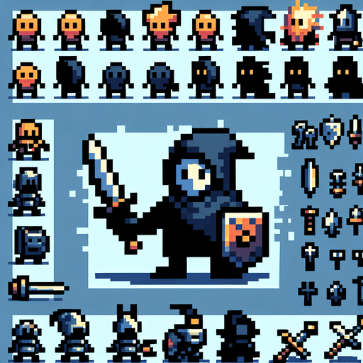 Crea un enemigo de estilo dungeon pixelado.
Single Game Texture.  In-Game asset.  2d.  Blank background.  High contrast.  No shadows