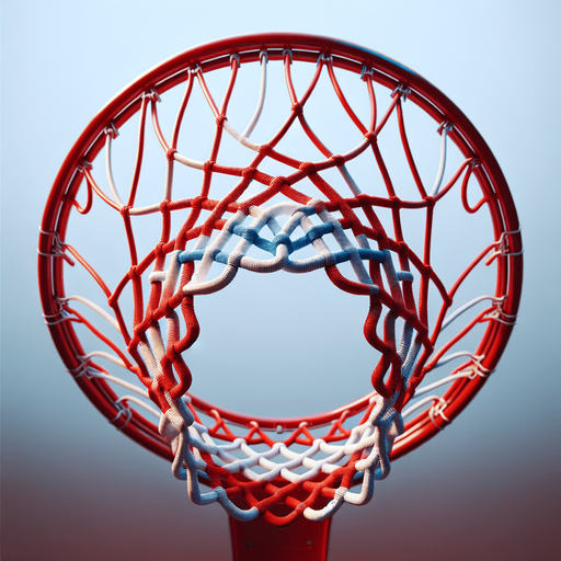 basketball ring with red and white net.
face view