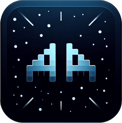 A square app store icon with rounded edges, designed for a Galaxian-inspired game. The icon features the classic shape of a Galaxian enemy in the center, rendered with clean, sharp lines and a subtle glow around its edges. The background is a gradient of deep space blue to black, with faint stars scattered throughout, evoking the feel of a cosmic battlefield. The design is sleek and minimal, balancing nostalgia with a modern touch, making it instantly recognizable and visually appealing.
Single Game Texture. In-Game asset. 2d. Blank background. High contrast. No shadows.
