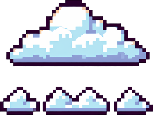 8-bit. Cartoon. cloud. no shadow. no shade. soft borders. Single Game Texture. In-Game asset. 2d. Blank background. High contrast. No shadows.