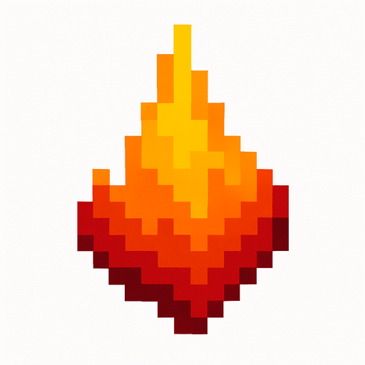 A pixelated fire that is upside down.
High contrast.  No shadows