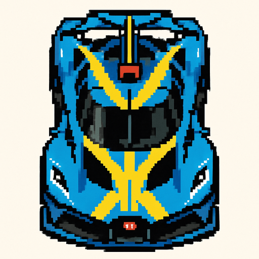 bugatti bolide pixel art bird's eye view.
In-Game asset.  2d.  High contrast.  No shadows
