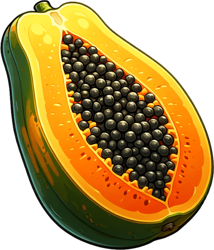papaya fruit.
Single Game Texture.  In-Game asset.  2d.  Blank background.  High contrast.  No shadows