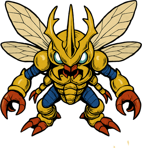 Herculeskabuterimon, visto desde arriba, calidad y detalles altamente épicos.
In-Game asset.  2d.  High contrast.  No shadows