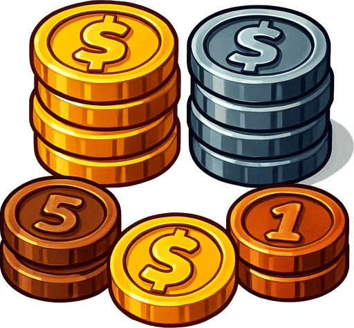 Pack of different coins.
In-Game asset.  High contrast.  No shadows. 3D
