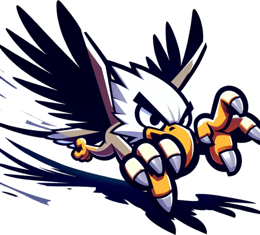 Swooping eagle with talons outstretched. Cartoon
Single Game Texture. In-Game asset. 2d. Blank background. High contrast. No shadows.