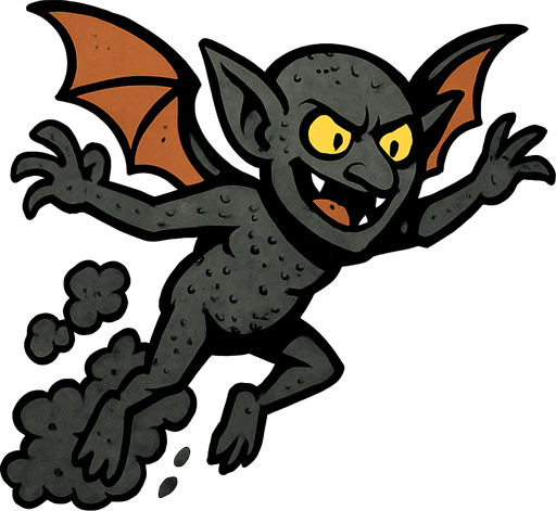 uçan küllü goblin.
In-Game asset.  2d.  High contrast.  No shadows