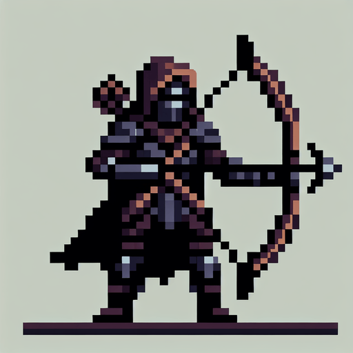 create me a 2d pixel dark archer.
Single Game Texture. In-Game asset. 2d. Blank background. High contrast. No shadows.