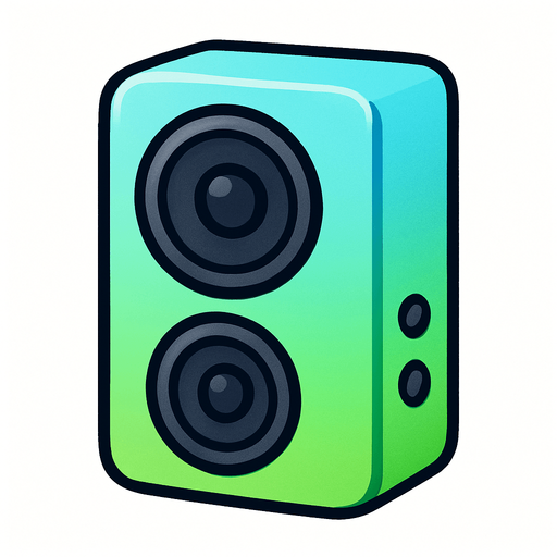 rectangular speaker with soft edges, in color sky blue gradient to grass green.
In-Game asset.  2d.  High contrast.  No shadows. cute