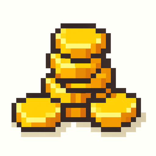 Coin pile pixel.
In-Game asset.  2d.  High contrast.  No shadows