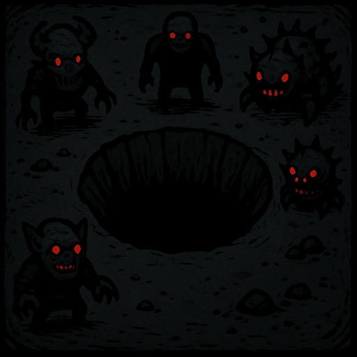 spawn of enemies,an empty pit of of a 2d tower defence game make it with dark coloures.
In-Game asset.  2d.  High contrast.  No shadows