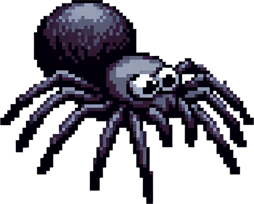 genera una araña que este observando a la izquierda en pixel art.
Single Game Texture.  In-Game asset.  2d.  Blank background.  High contrast.  No shadows