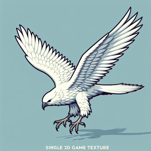 A preying white bird flying ahead
Single Game Texture. In-Game asset. 2d. Blank background. High contrast. No shadows.
