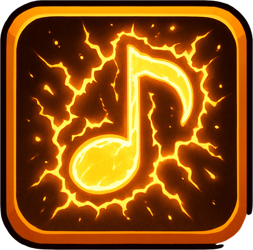 Generame una boton con dentro de forma de una nota musical con efectos de energia.
In-Game asset.  2d.  High contrast.  No shadows